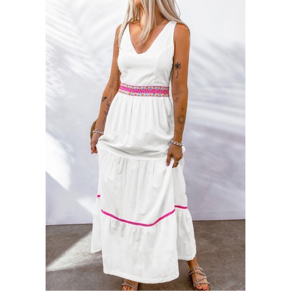 White With Pink Embroidery Maxi Dress - Picture 2 of 5